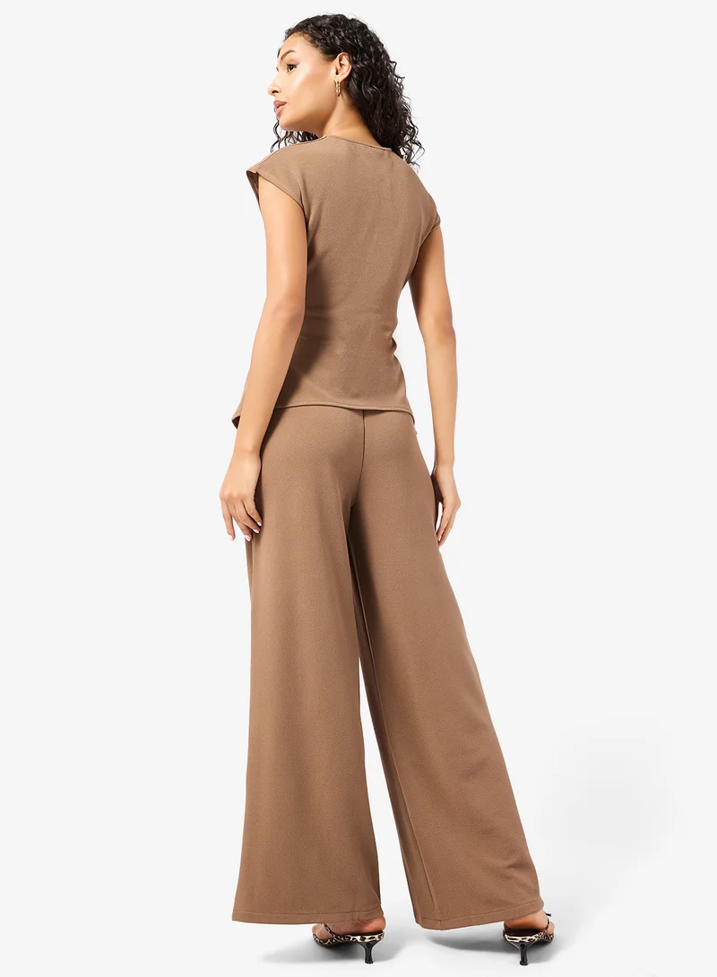 جينجر Wrap Around Detail Top & Wide Leg Pant Coord Set